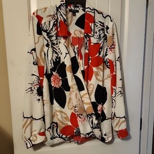 Alfani Red and Black Floral Blouse